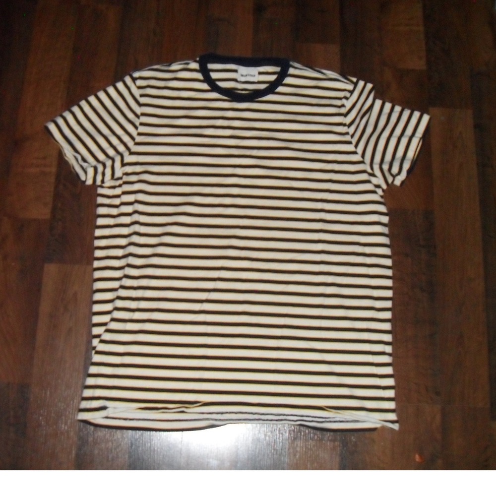 Taylor Stitch Mens Heavy Bag Striped T-Shirt Organic Cotton Cream Navy Yellow 46 - Picture 1 of 9